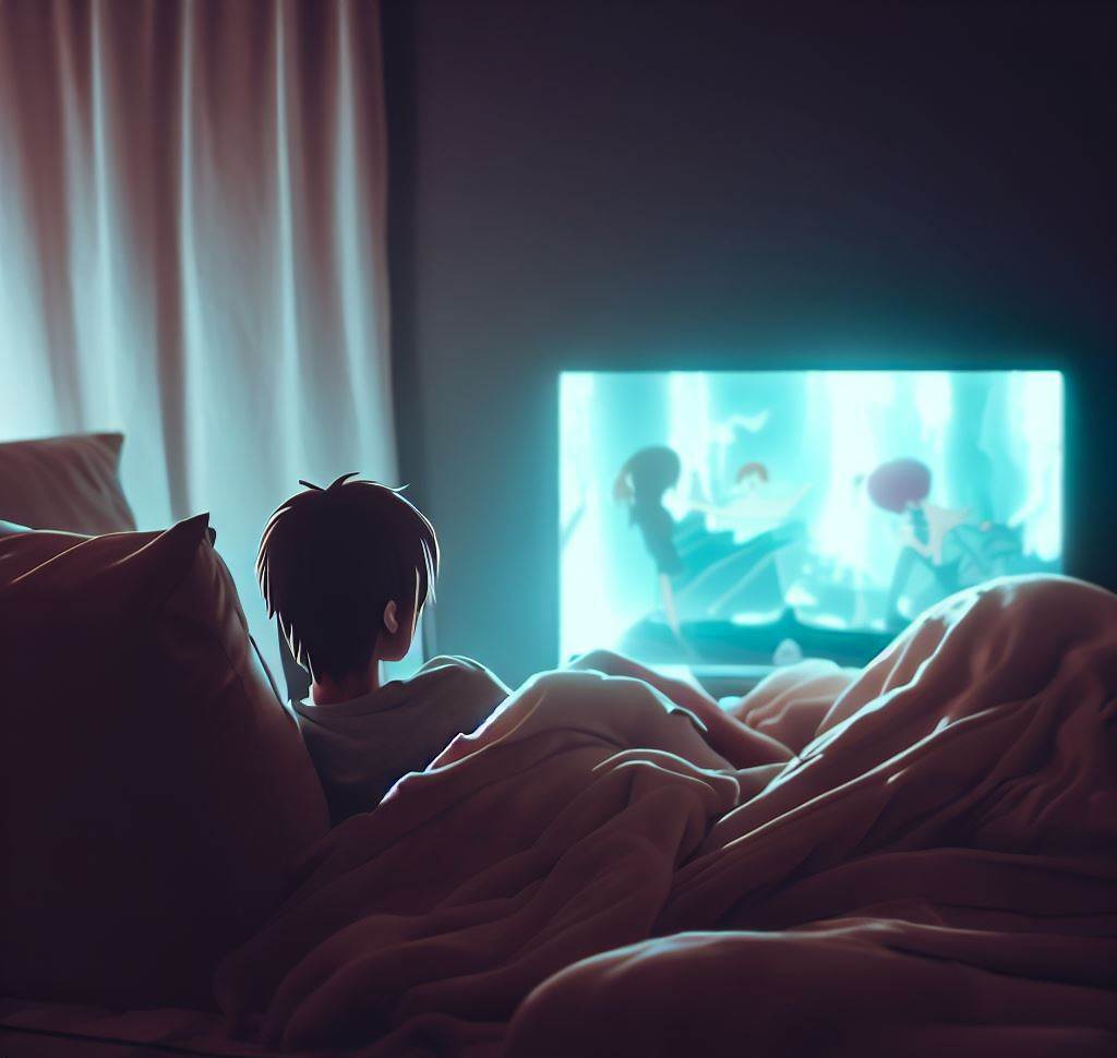 Person Watching Anime in a Cozy Setting