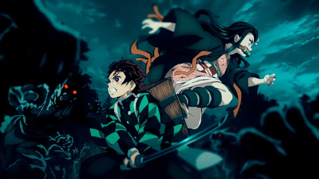 Nezuko Kamado and Tanjiro fighting against Demons as seen in Demon Slayer Anime.